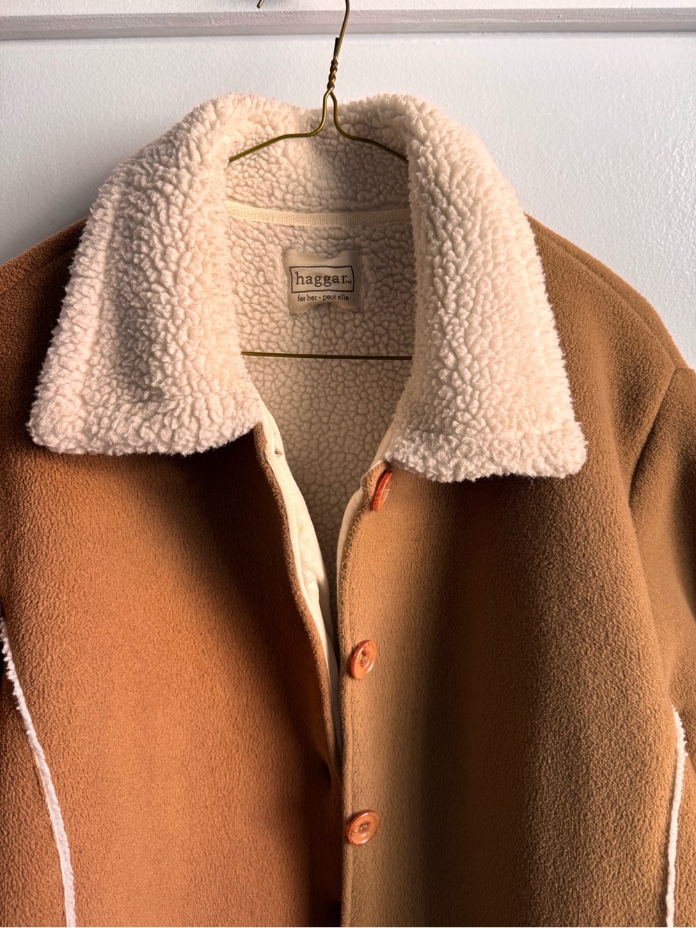 Haggar Women's Brown Coat with Cream Sherpa Collar